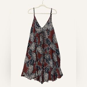 Endless Summer Pineapple Print Sleeveless Dress Size 0/1 Burgundy Flowy A-line